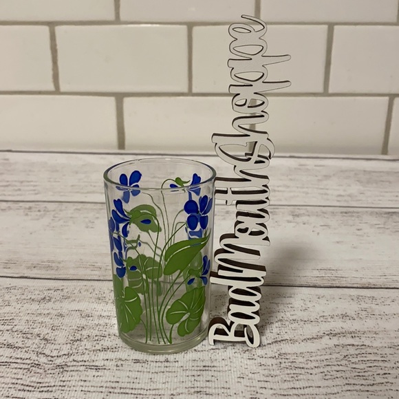 Vintage Retro Mid Century Blue Floral Flower Glass Mini Jelly Tumbler Cup - Picture 1 of 5